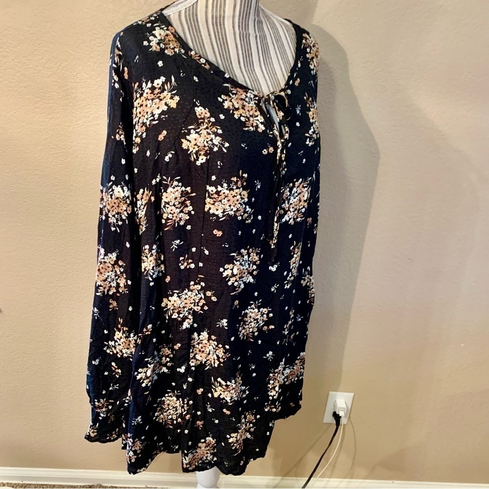 Jade by Jane Boho Dress XL Black Pretty Floral White Gold Tan Flowy - Picture 6 of 14